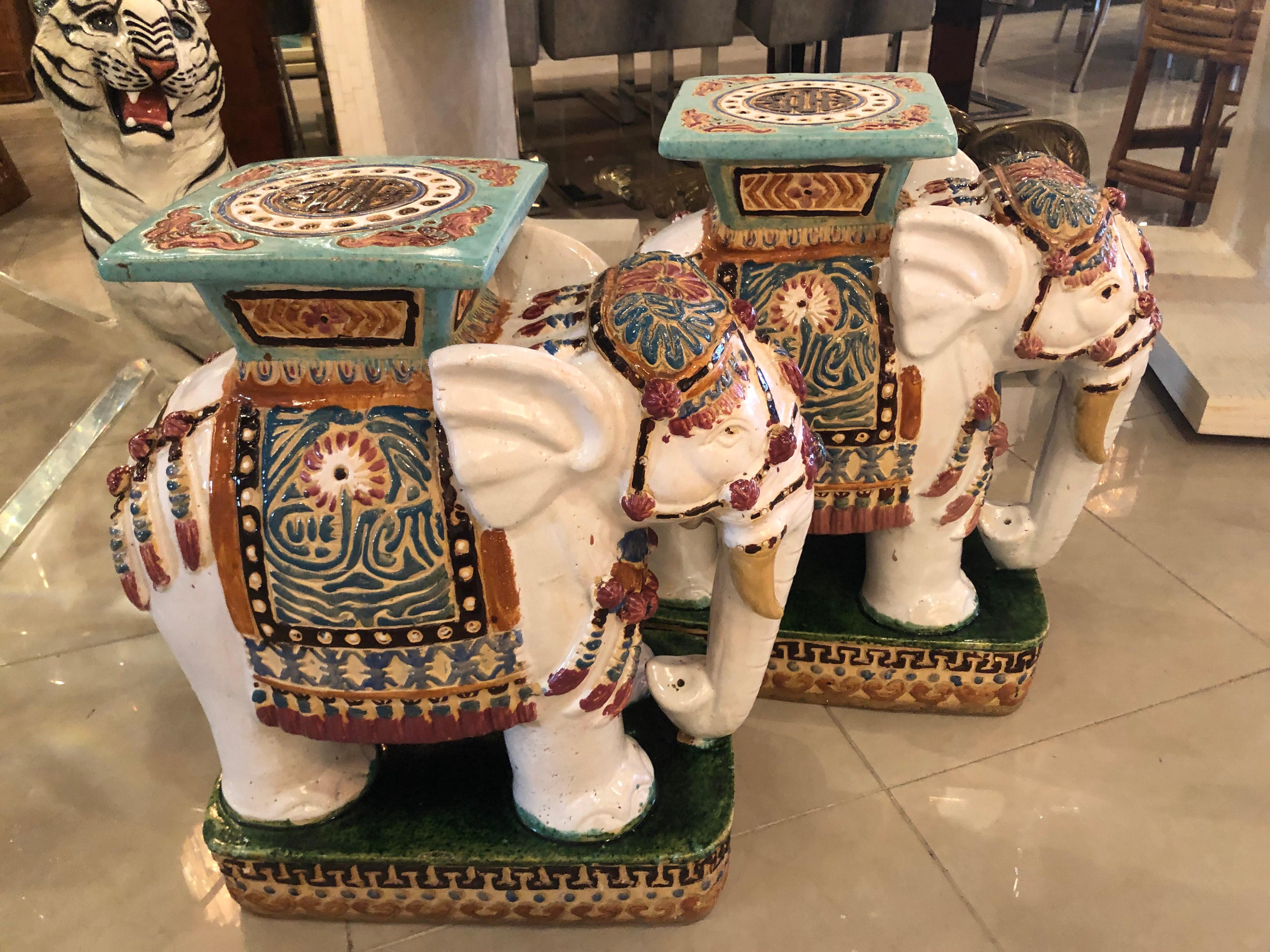 Hollywood Regency Vintage Pair of Garden Elephant Stools Stands Side Tables