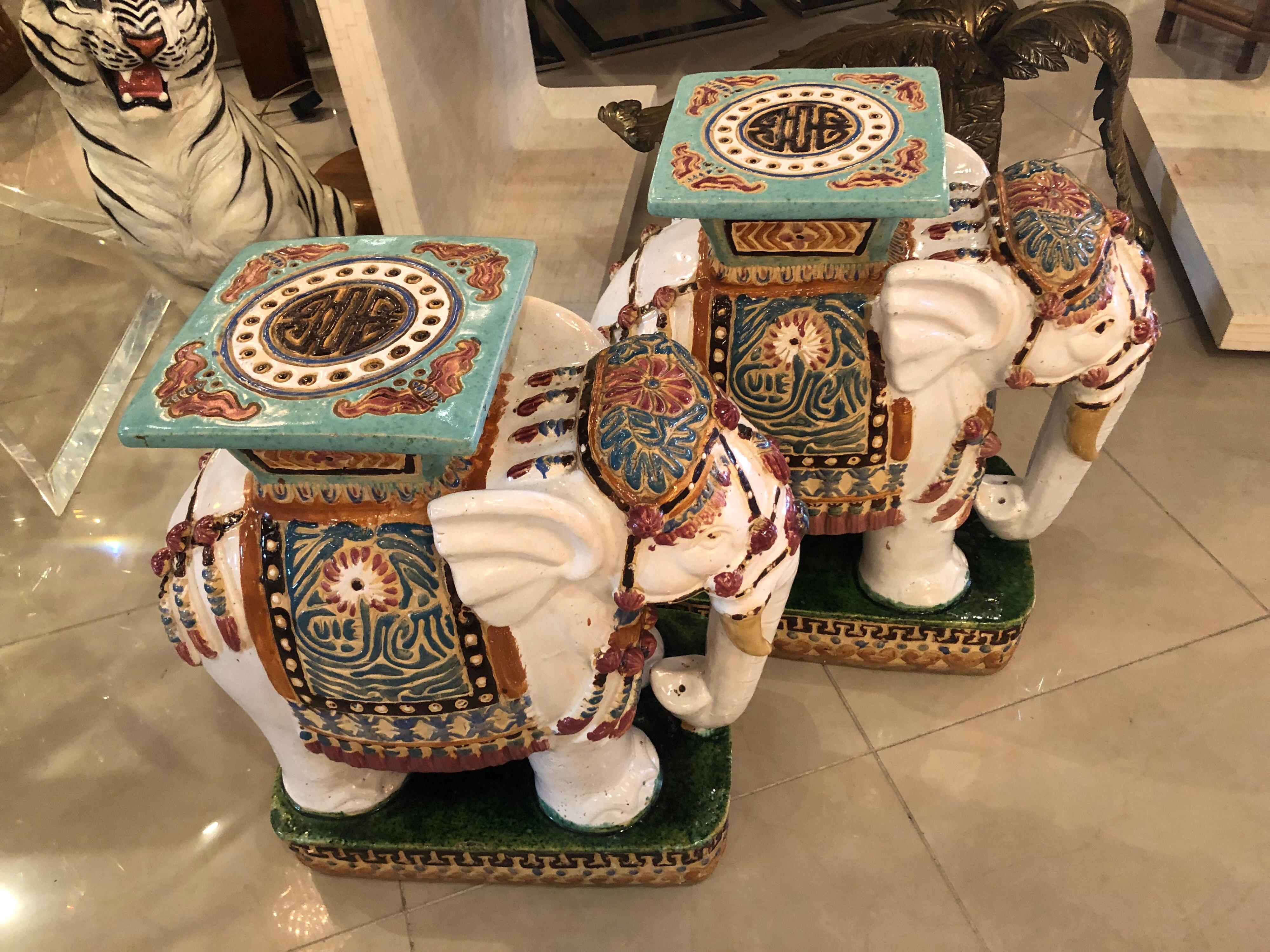 Vietnamese Vintage Pair of Garden Elephant Stools Stands Side Tables