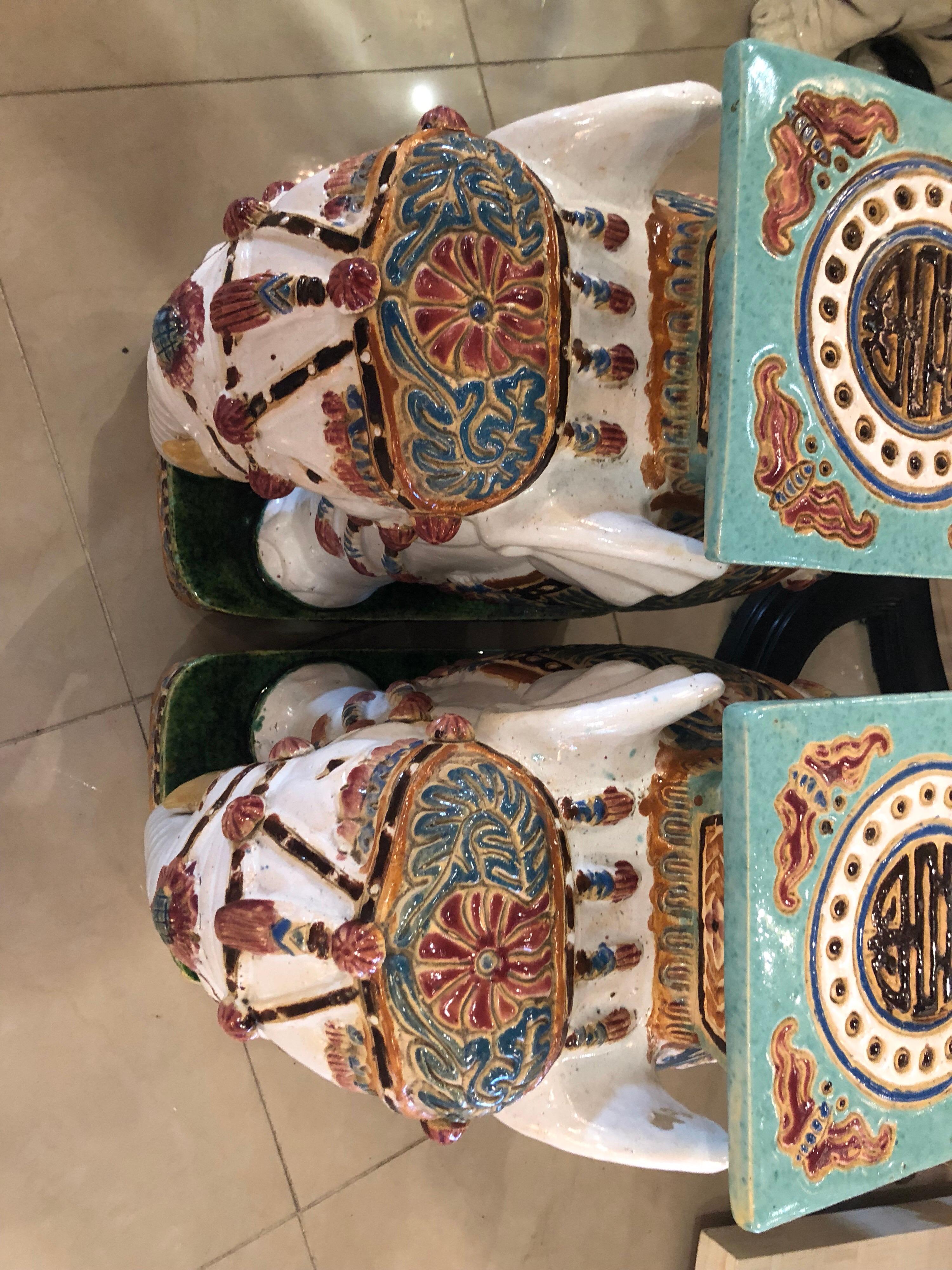 Vintage Pair of Garden Elephant Stools Stands Side Tables 1