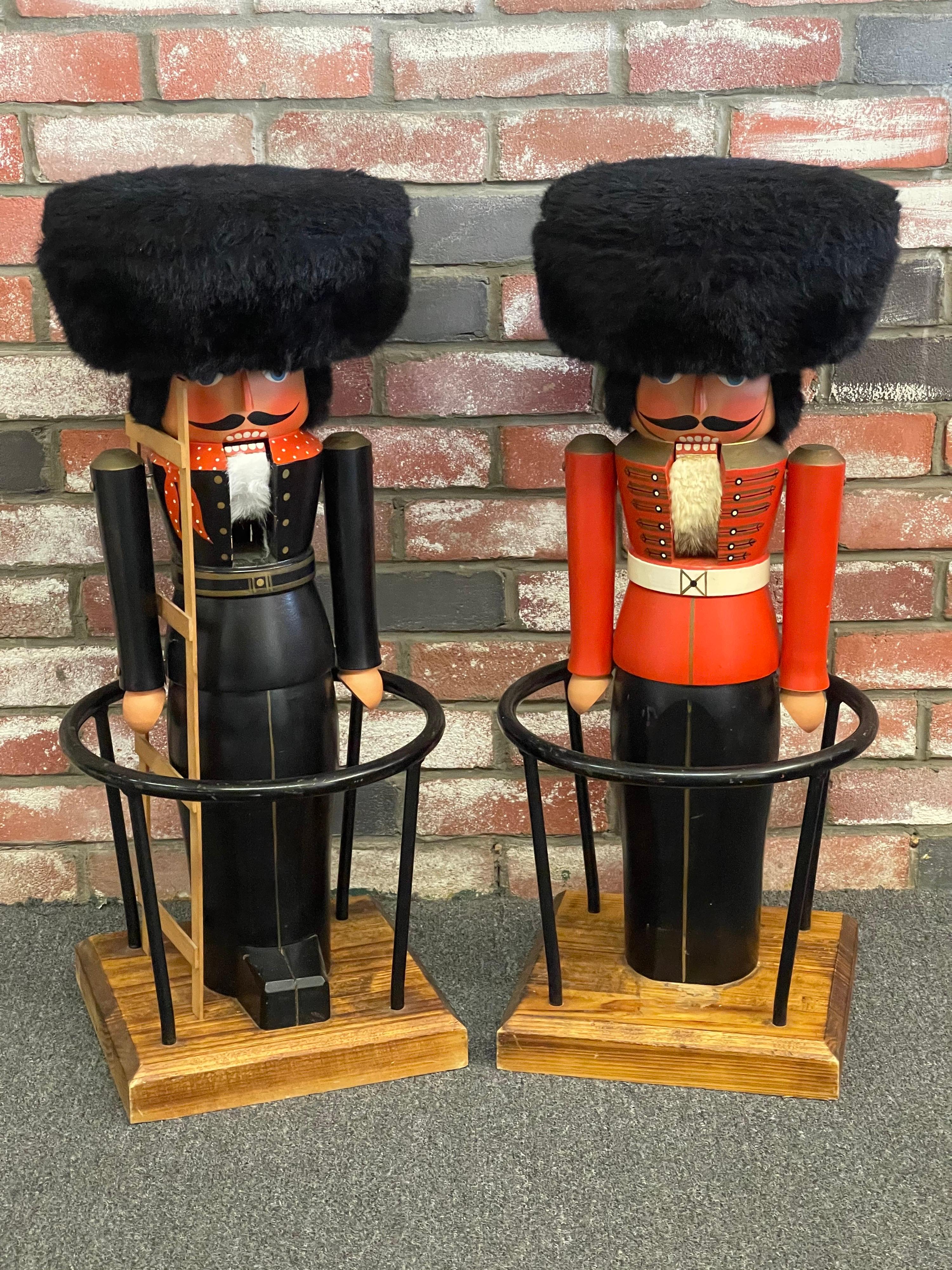 Very rare vintage pair of German nutcracker bar stools by Volkmar Matthes, circa 1960s. These stools are handmade in Germany and measure 13