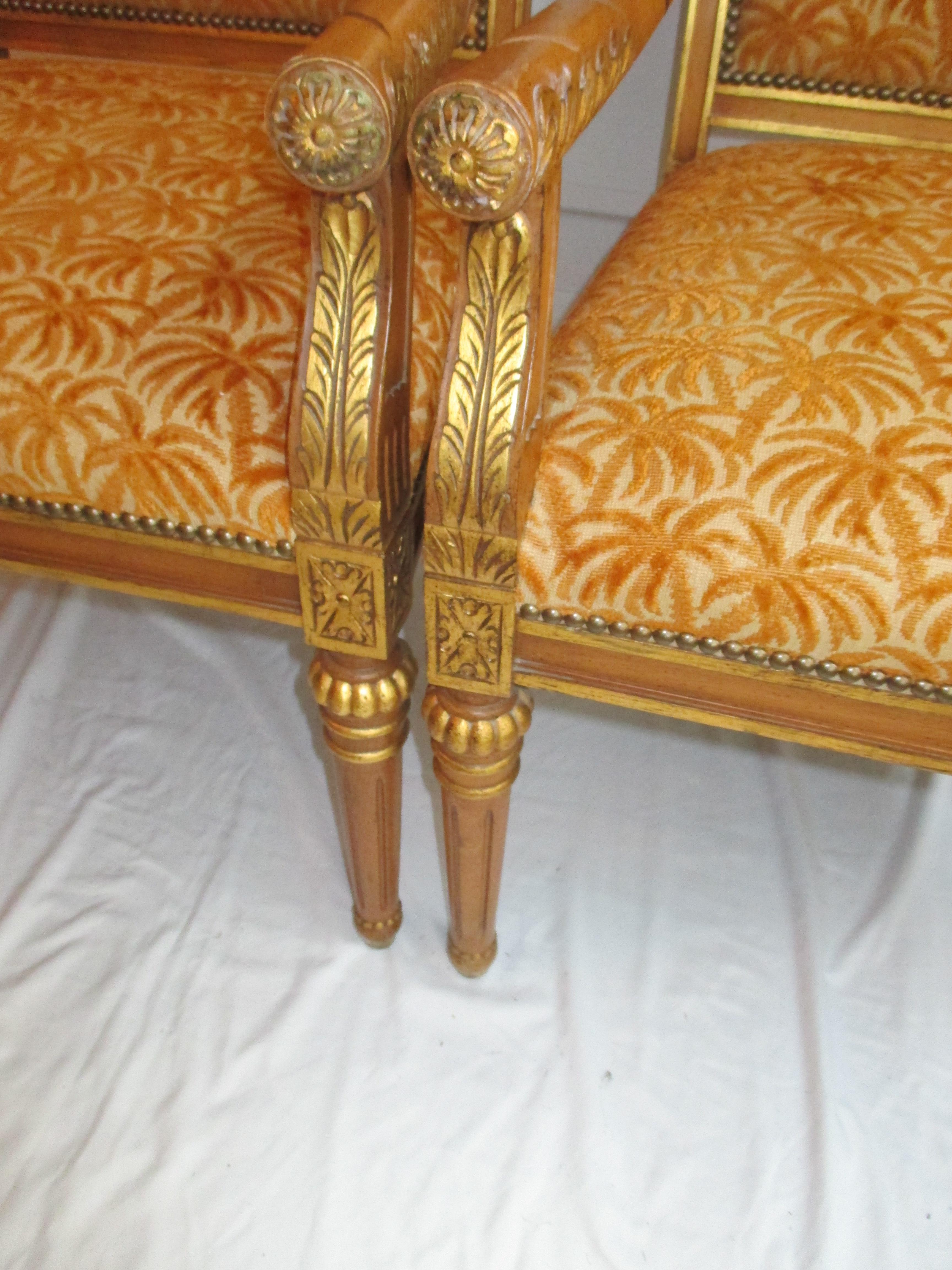 Fabric Vintage Pair of Gilded Accent Chairs For Sale