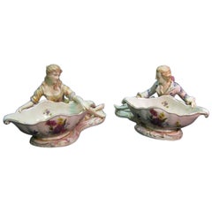 Vintage Pair of Gilded Porcelain Salt Dishes Dresden Revival 20th C