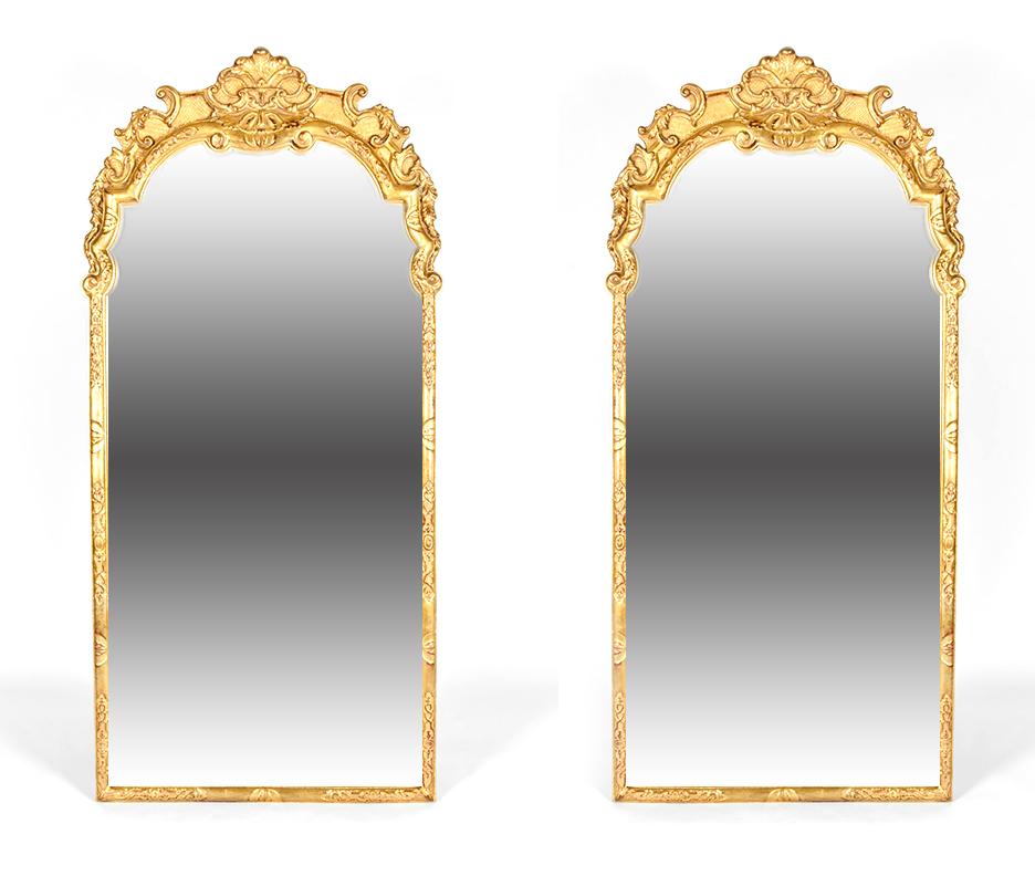 Vintage Pair of Gilded Wood Framed Hanging Wall Mirrors 1
