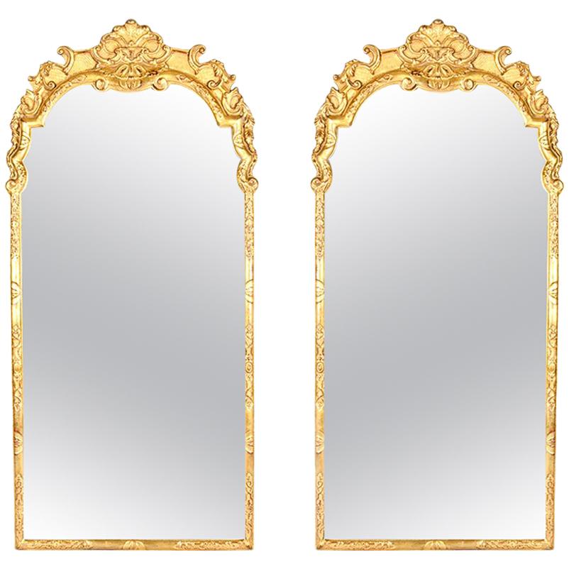 Vintage Pair of Gilded Wood Framed Hanging Wall Mirrors