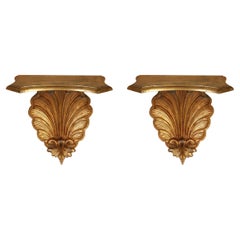 Vintage Pair of Gilt Shell Form Wall Brackets