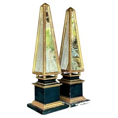 Vintage Pair of Giltwood and Mirror Obelisks