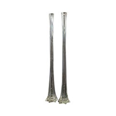 Vintage Pair of Gladioli Vases, French, Glass, Tall, Fluted Vase, circa 1970