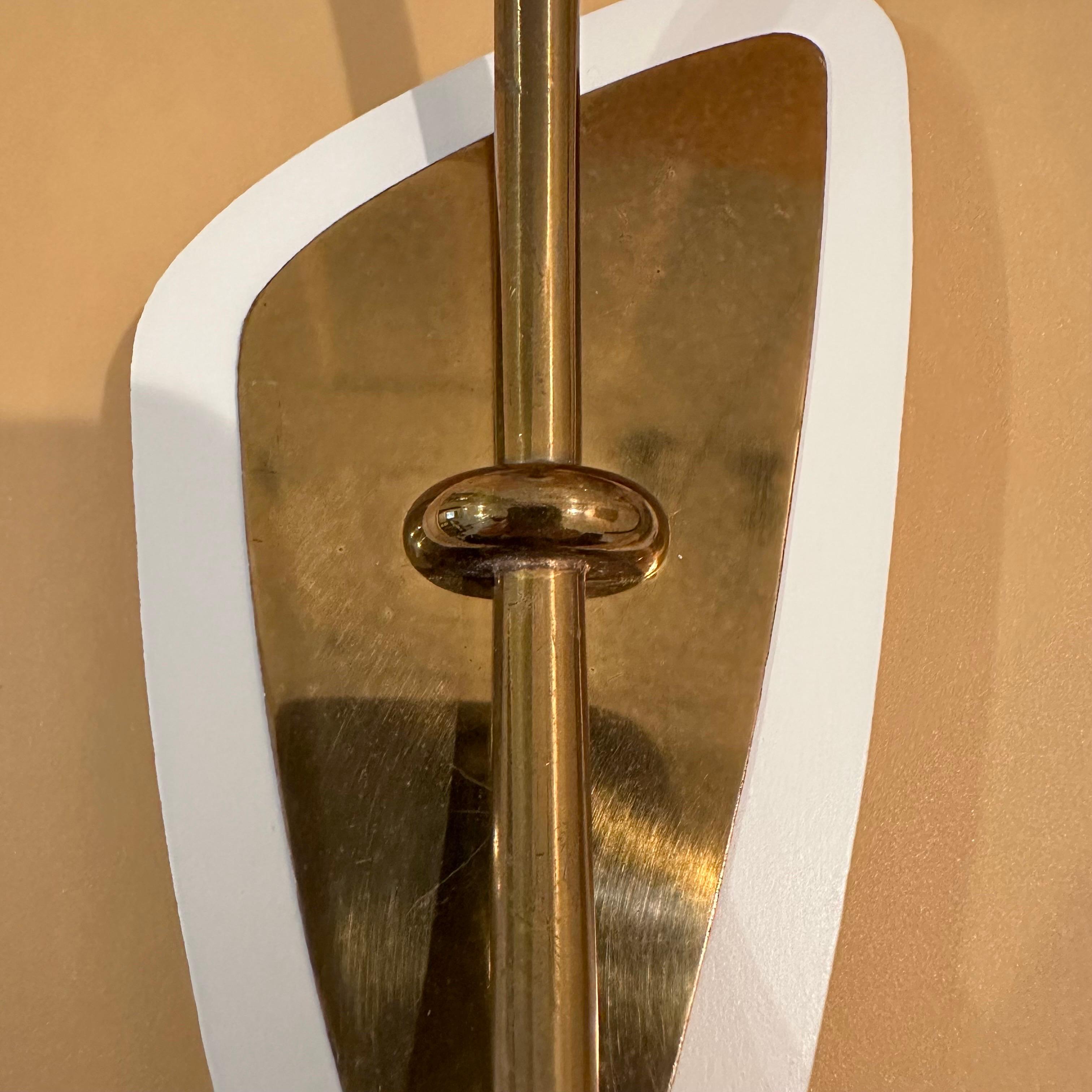Mid-Century Modern Vintage Pair of Glass, Brass and White Sconces with Scalloped Glass Shades