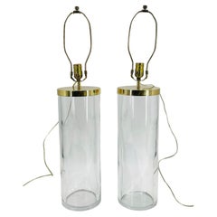 Vintage Pair of Glass & Brass Table Lamps By Chapman, USA 1970's
