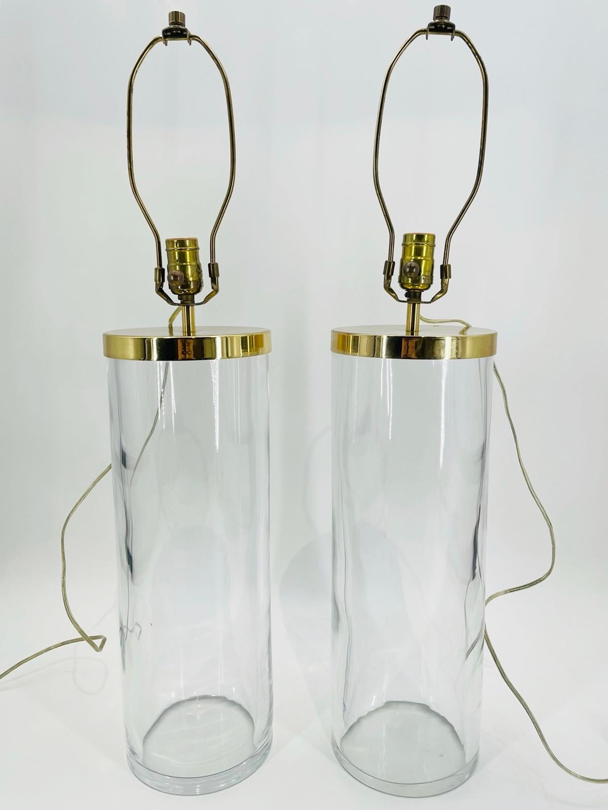 Hand-Crafted Vintage Pair of Glass & Brass Table Lamps By Chapman, USA 1970's For Sale