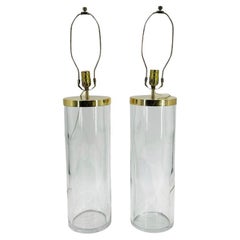 Vintage Pair of Glass & Brass Table Lamps By Chapman, USA 1970's