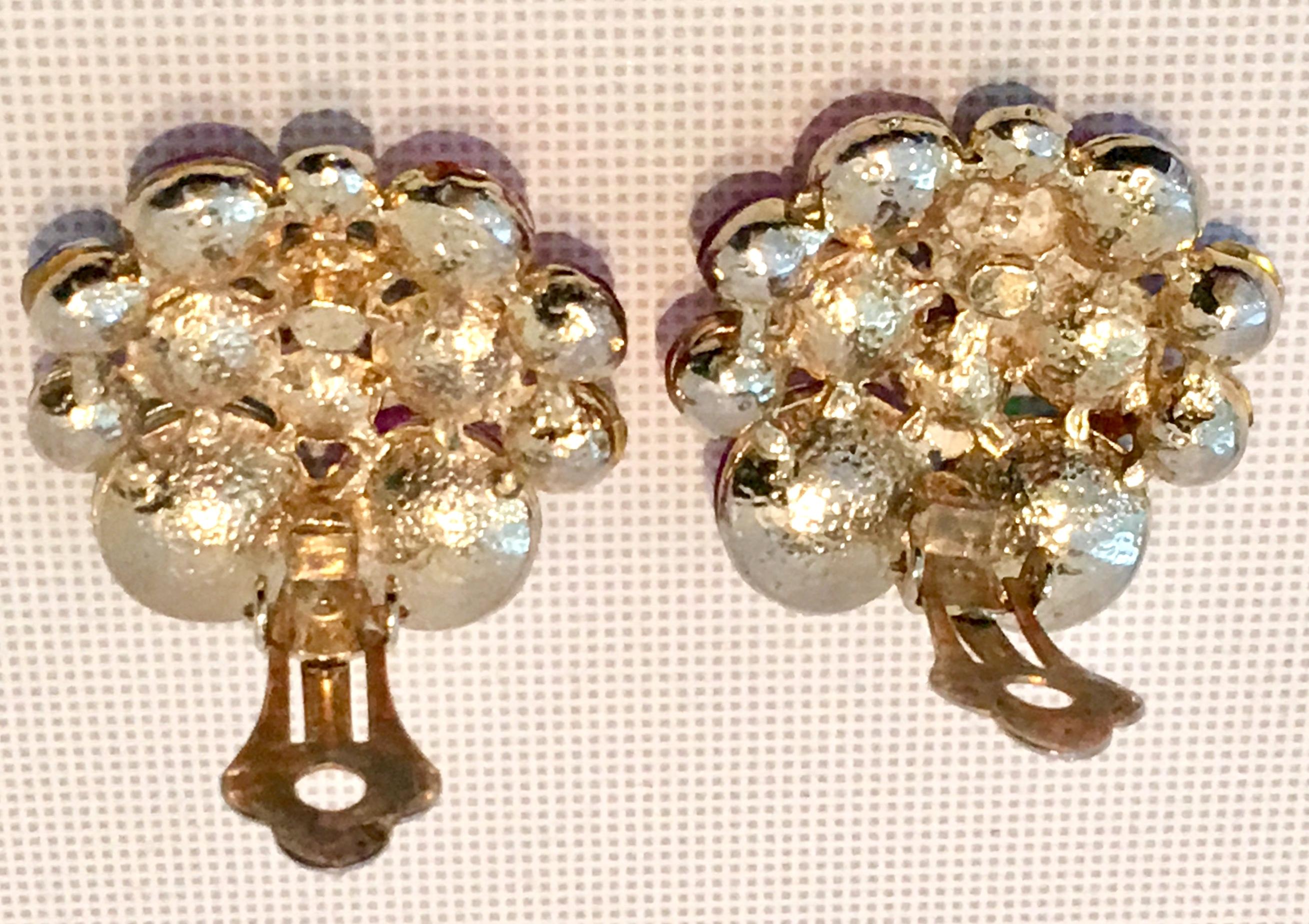 Vintage Pair Of Gold & Swarovski Crystal Organic Form Earrings 3