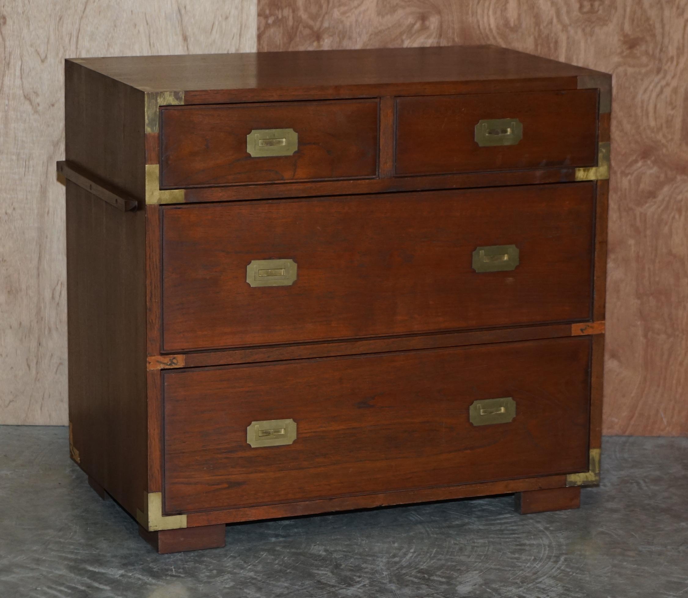 We are delighted to offer for sale this pair of vintage Military Campaign style chests of drawers

These are well made and decorative chests, they are vintage, I would say approximately 40 years old and made in the campaign style.

They have