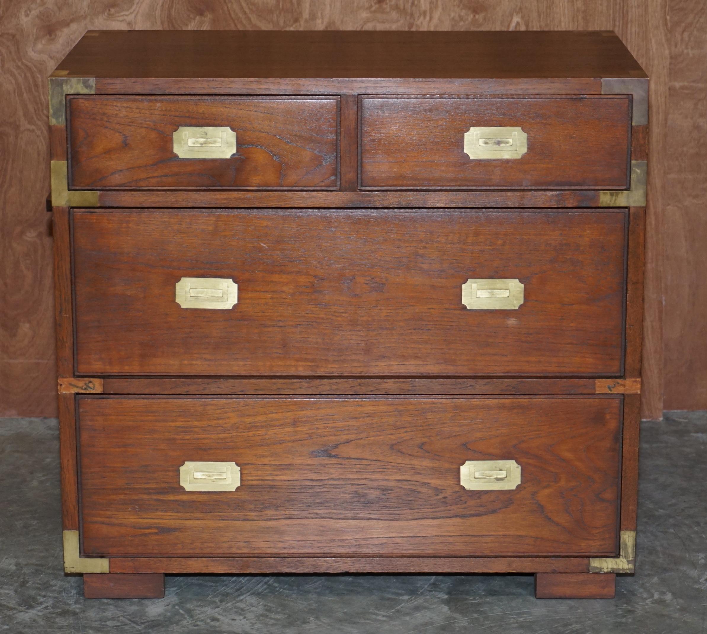 English Vintage Pair of Good Sized Military Campaign Chests of Drawers Brass Fittings