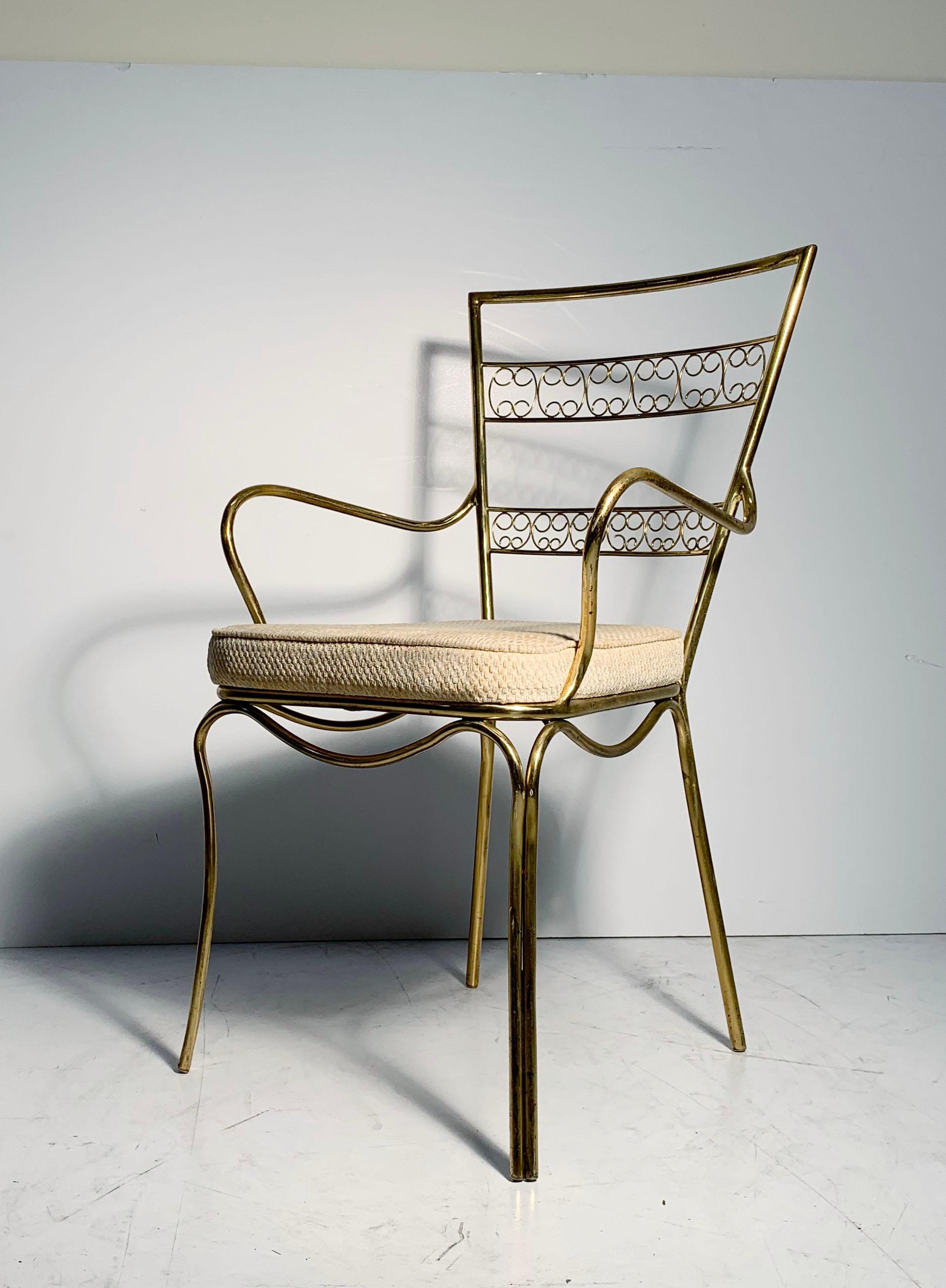 Vintage Pair of Graceful Italian Brass Chairs For Sale 5