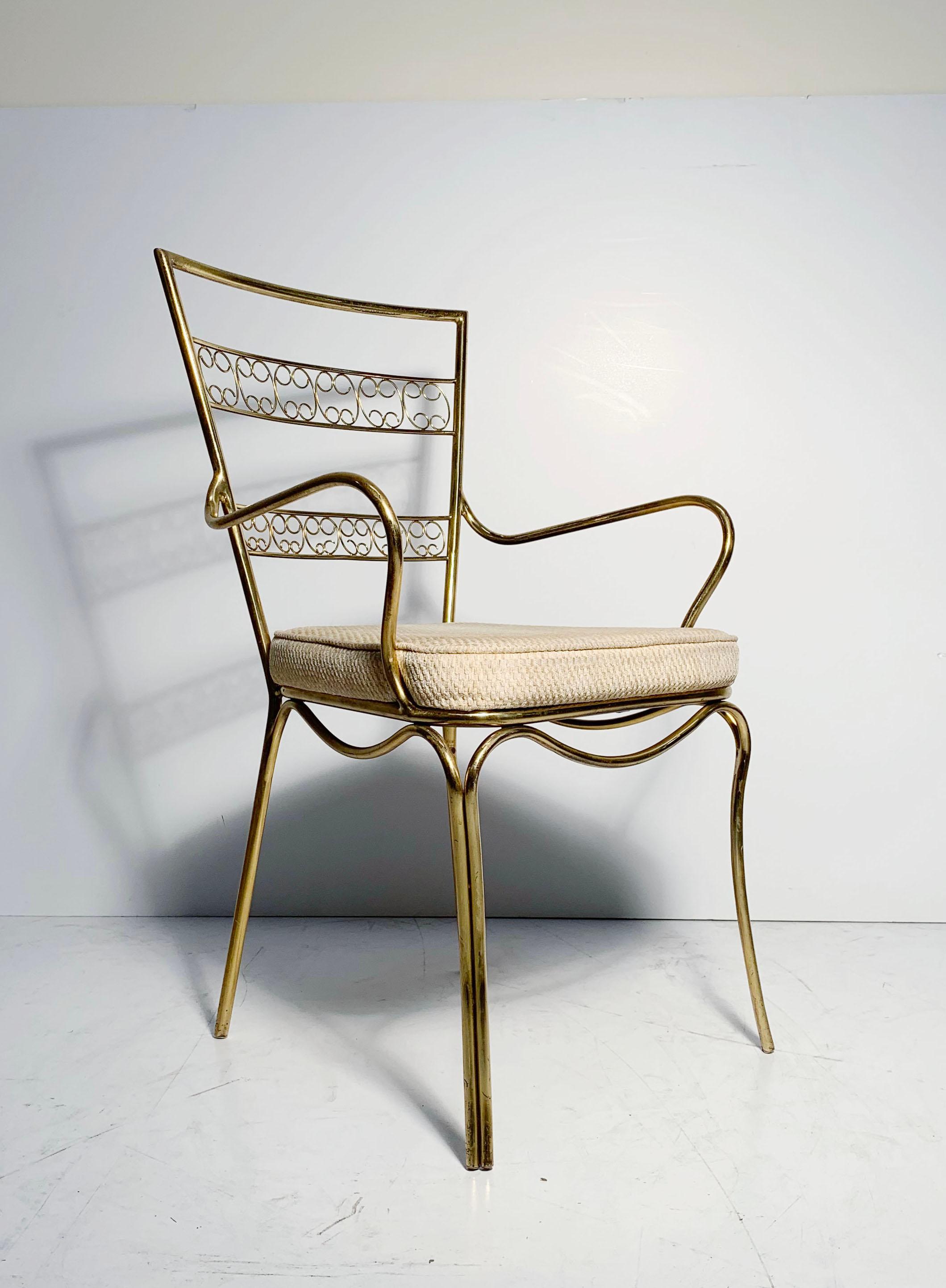 20th Century Vintage Pair of Graceful Italian Brass Chairs For Sale