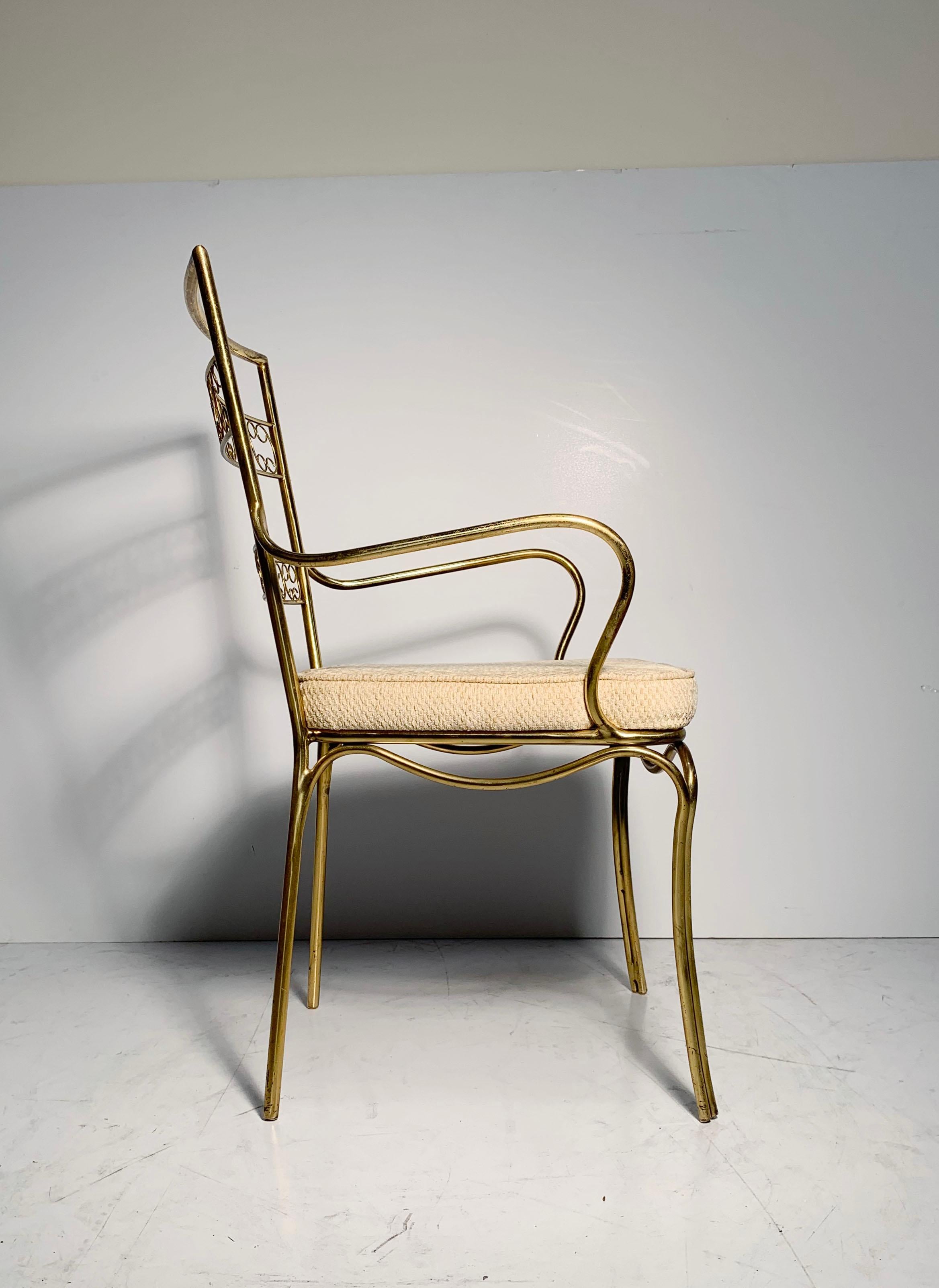 Vintage Pair of Graceful Italian Brass Chairs For Sale 1
