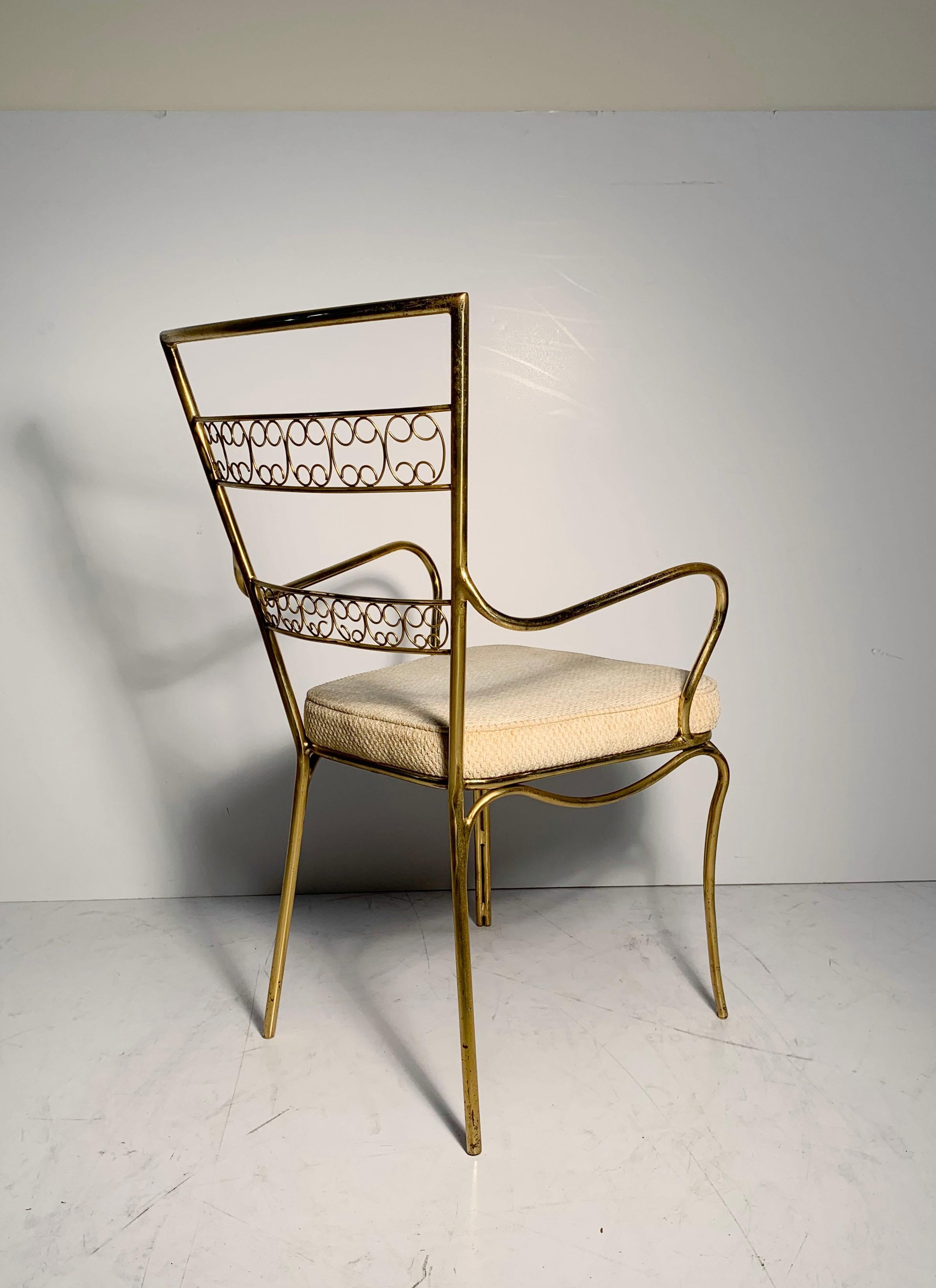 Vintage Pair of Graceful Italian Brass Chairs For Sale 2