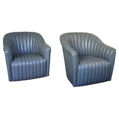Vintage Pair of Gray Leather Channel-Tufted Club Chairs by Martin/Brattrud, 1987