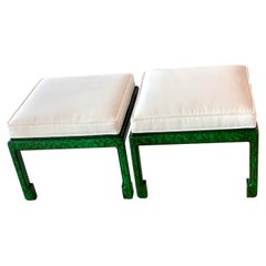 Paire de tabourets vintage à pieds en fausse malachite verte nouvellement tapissés de Ming