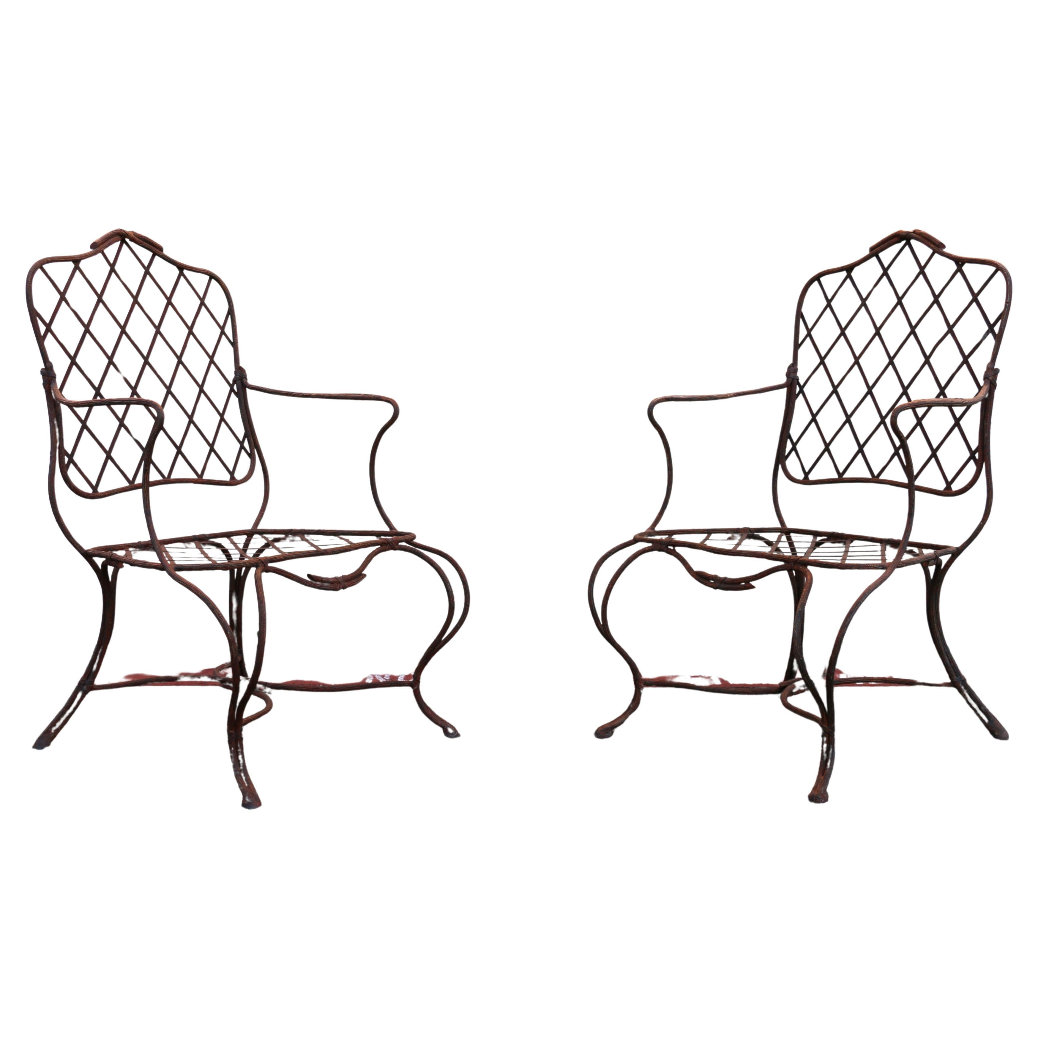 Coppia di poltrone da esterno Gregorius Pineo Faux Bois Twig Iron d
epoca