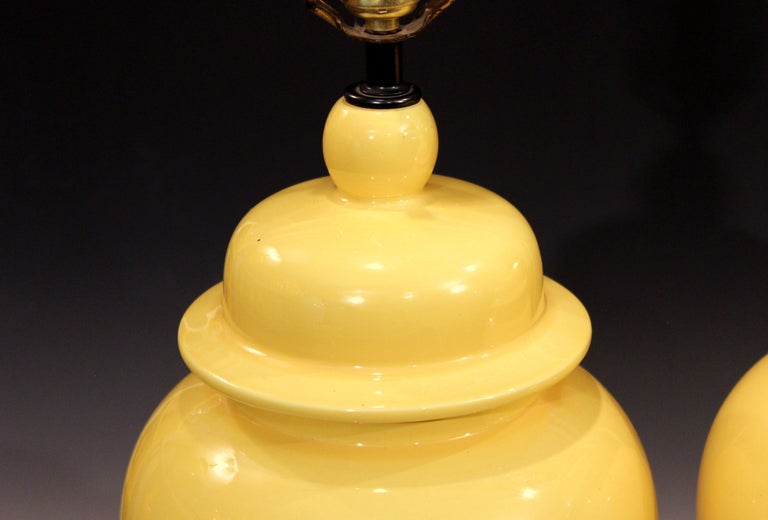 Vintage Pair of Haeger Pottery Atomic Chrome Yellow Large Ginger Jar