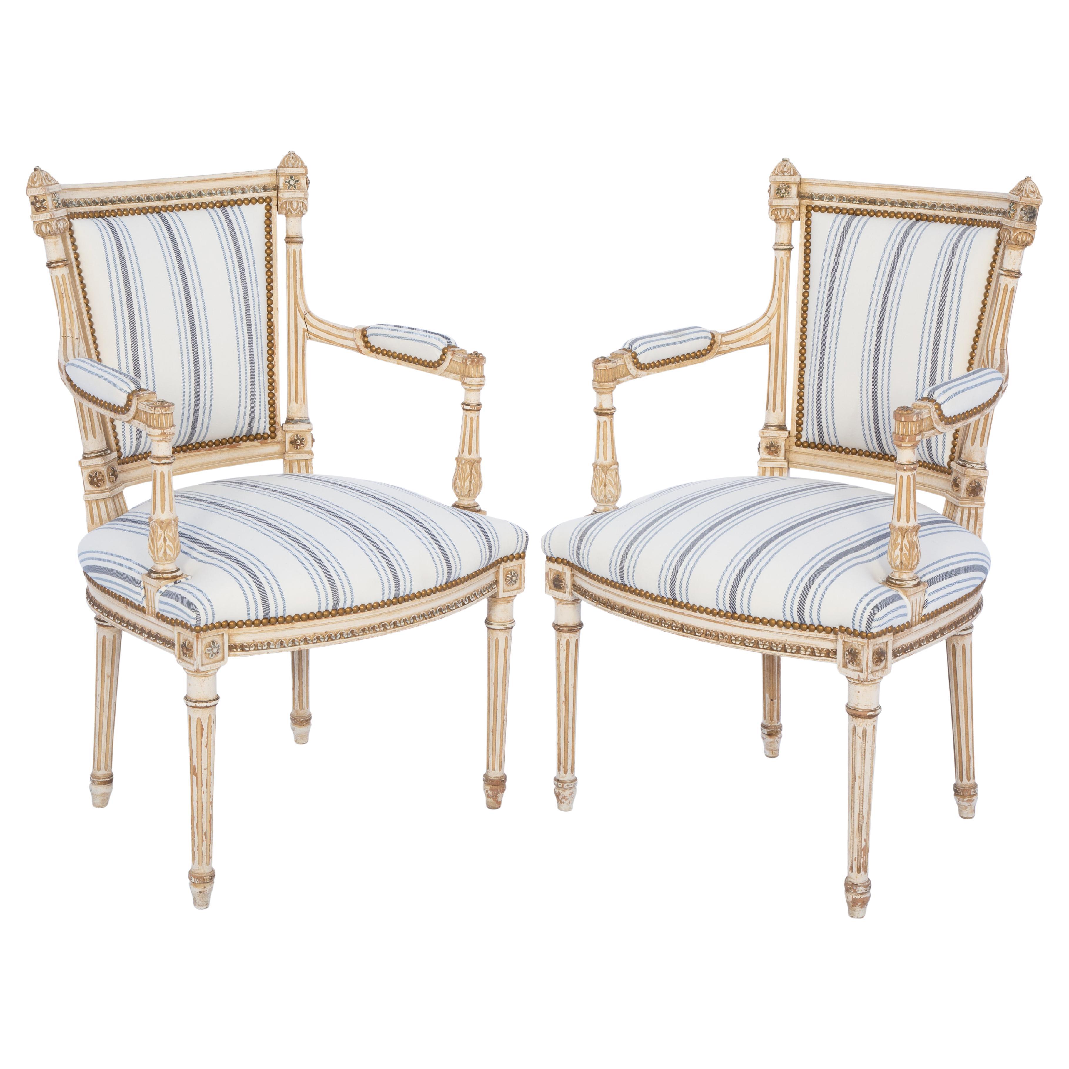 Vintage Pair of Hand-Carved and Painted Italian Armchairs