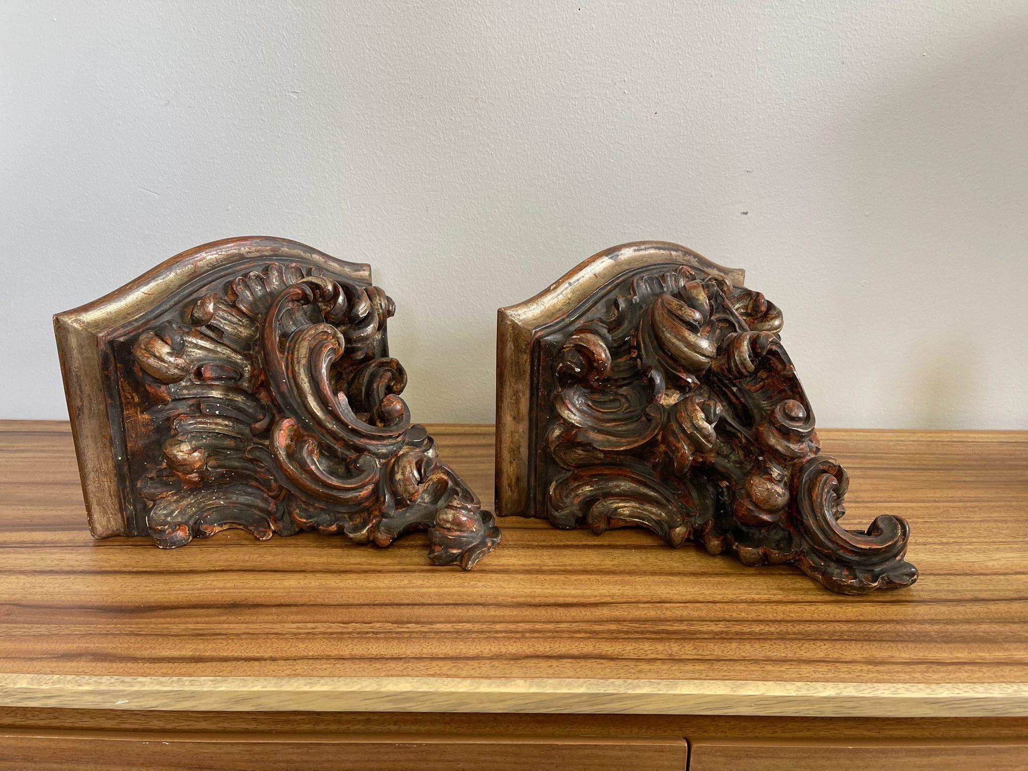 This could be used for a variety of purposes such as Book Ends, Corbels or wall shelving. Painted intricate wood design with beautiful Patina. Vintage Condition Consistent with Age as Pictured.

Dimensions. 11 W ; 8 W ; 20 H