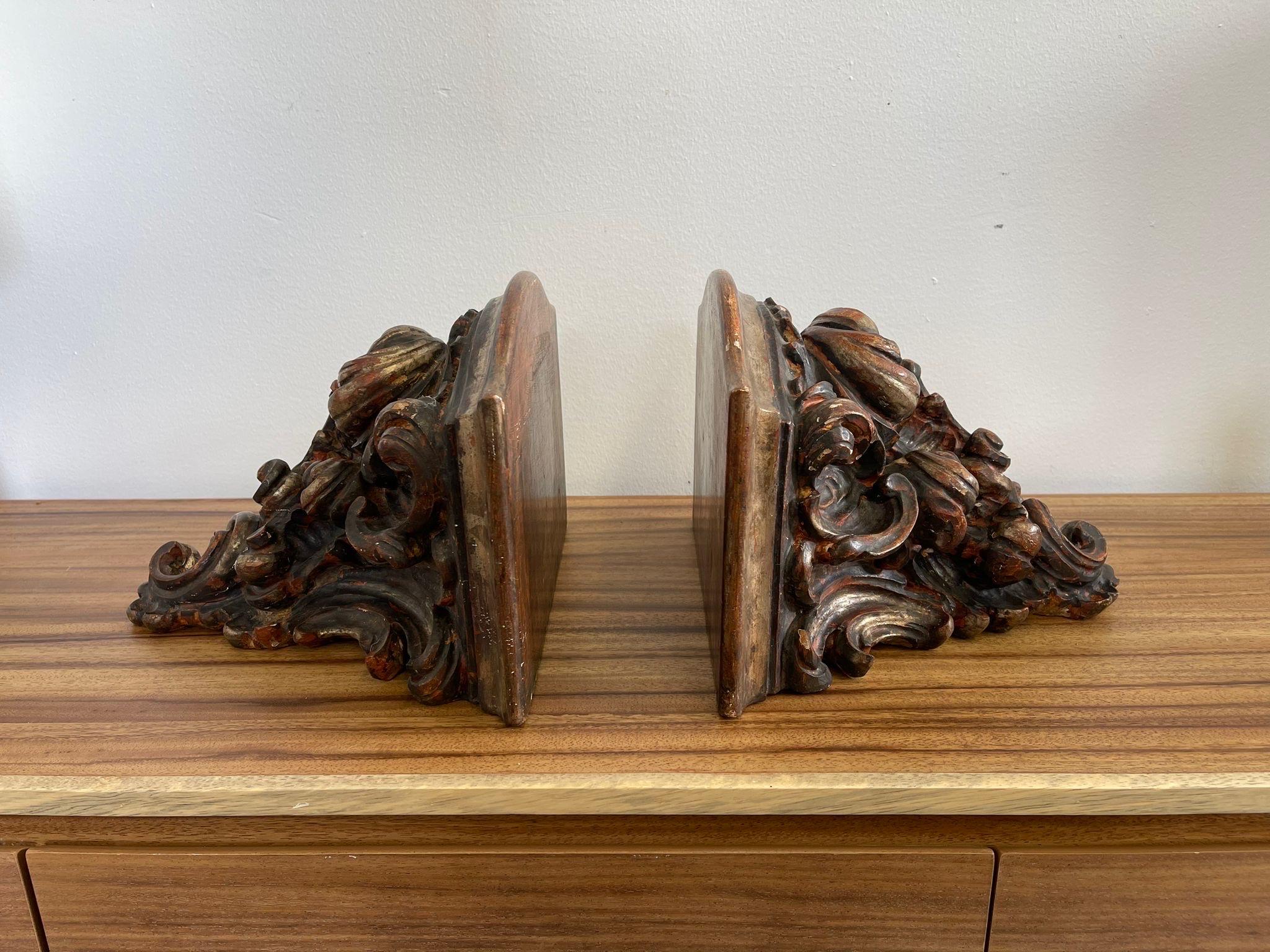 Late 20th Century Vintage Pair of Hand Carved Wooden Wall Self or Corbel For Sale