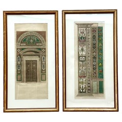 Vintage Paar handkolorierte Stiche nach Raphael Le Loggie De Raffaello 