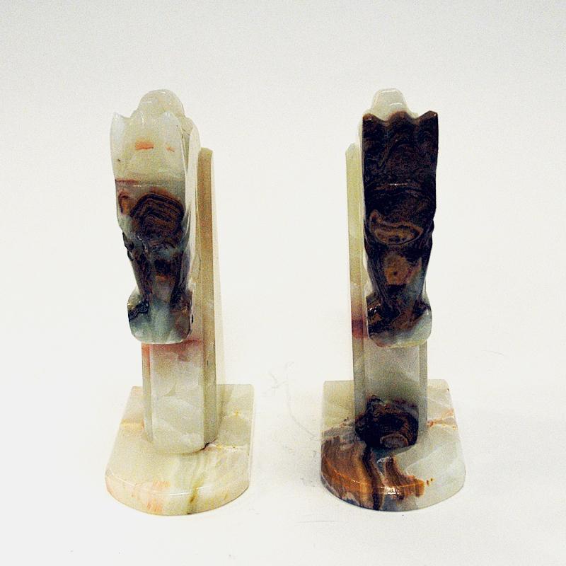 Late 20th Century Vintage Pair of Handacarved Onyx Horseheads Bookends, 1970s Italy