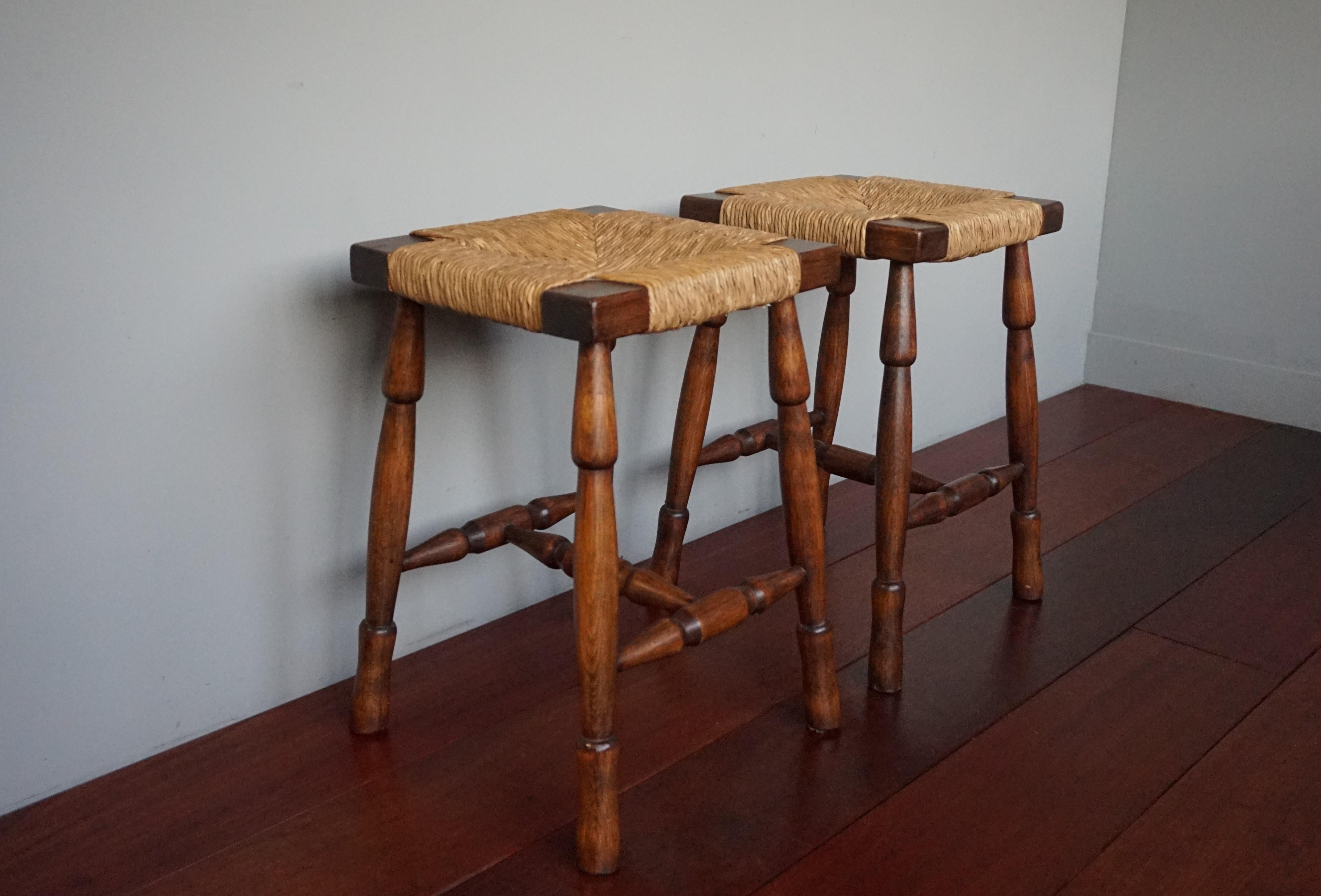 Vintage Pair of Handcrafted Wood and Rush Seat Country House / Provencial Stools 8