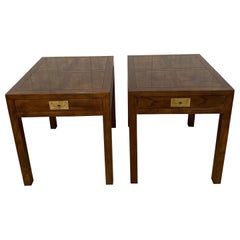 Vintage Pair of Henredon Burlwood Campaign Side Tables