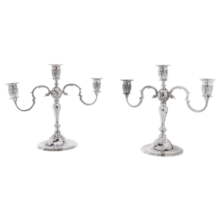 Vintage Pair of Hollow Silver Candelabras by Asprey and Co For Sale at