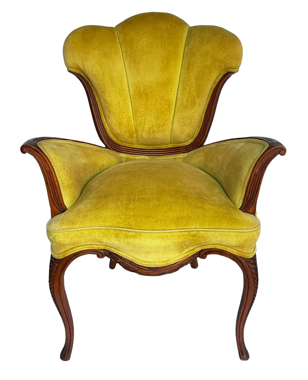 Vintage Pair of Hollywood Regency Art Nouveau Style French Lounge Armchairs  For Sale 5