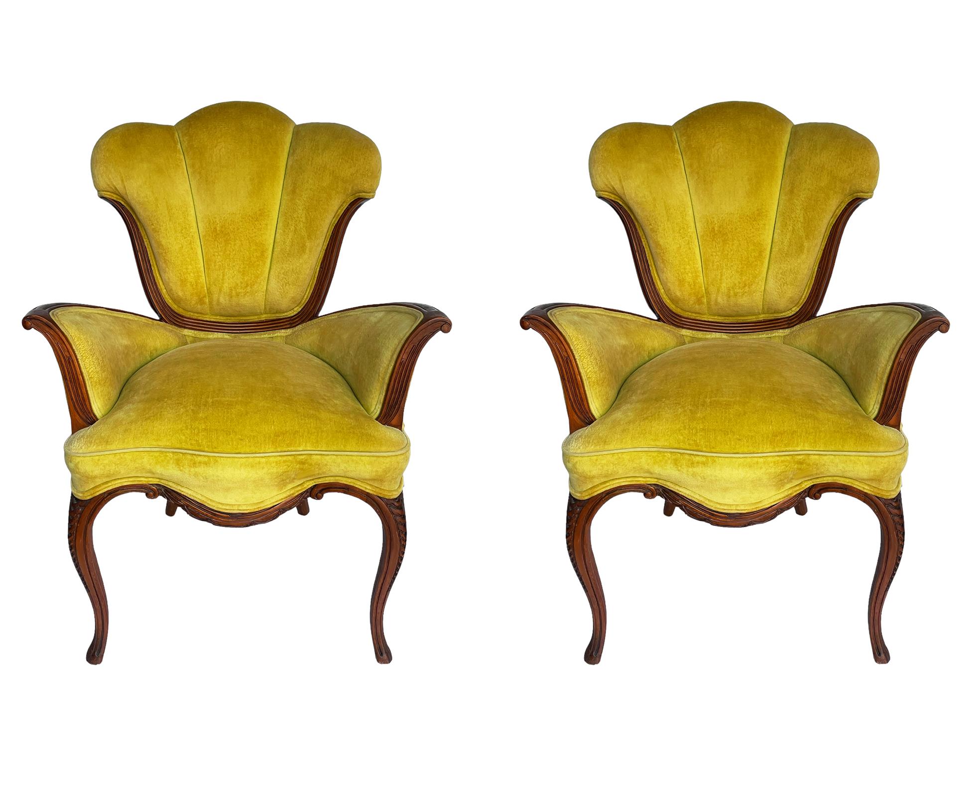 Vintage Pair of Hollywood Regency Art Nouveau Style French Lounge Armchairs  For Sale 6