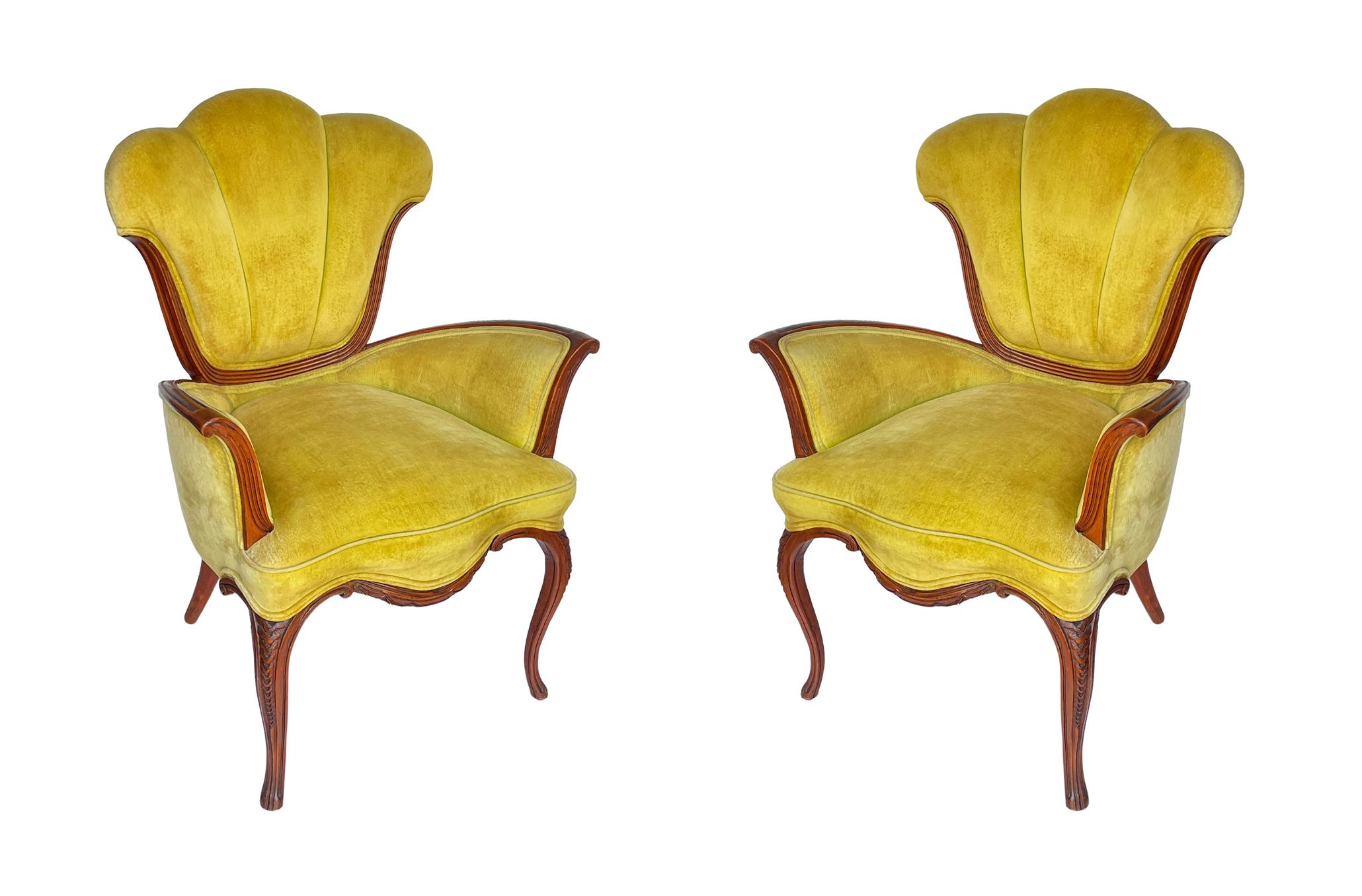 Mid-20th Century Vintage Pair of Hollywood Regency Art Nouveau Style French Lounge Armchairs  For Sale