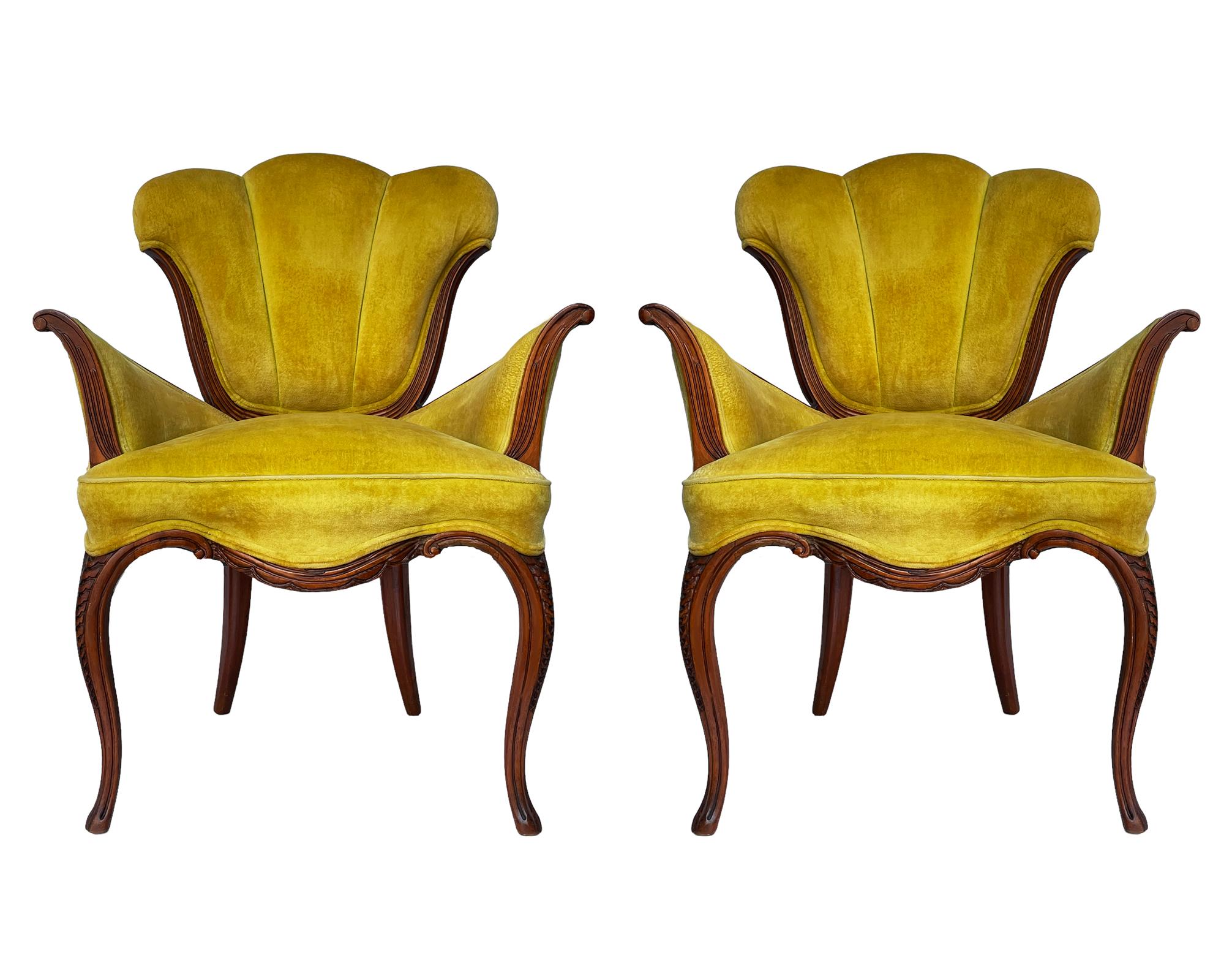 Vintage Pair of Hollywood Regency Art Nouveau Style French Lounge Armchairs  For Sale 2