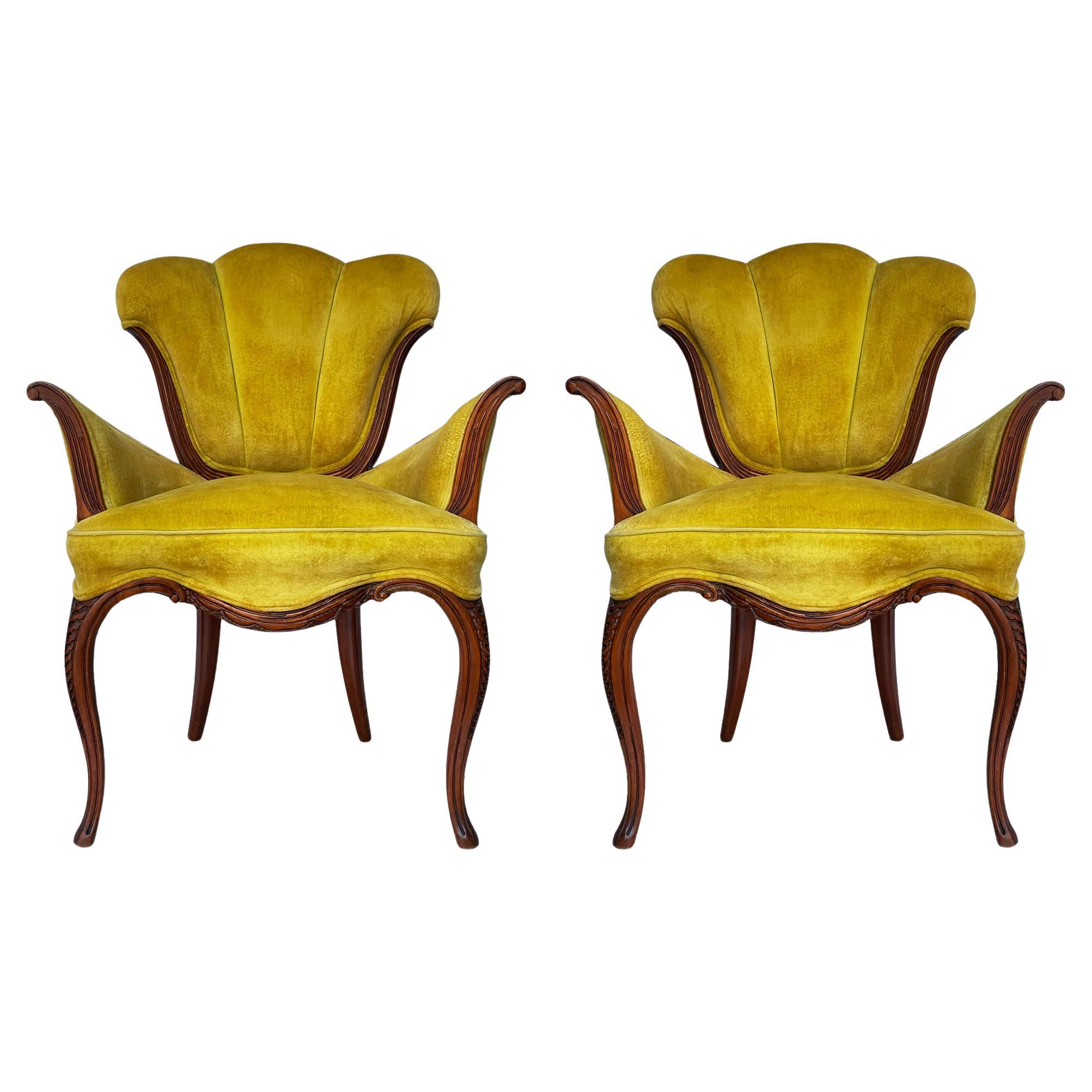 Vintage Pair of Hollywood Regency Art Nouveau Style French Lounge Armchairs 