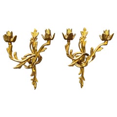 Vintage Pair of Hollywood Regency Style Brass Candle Wall Sconces