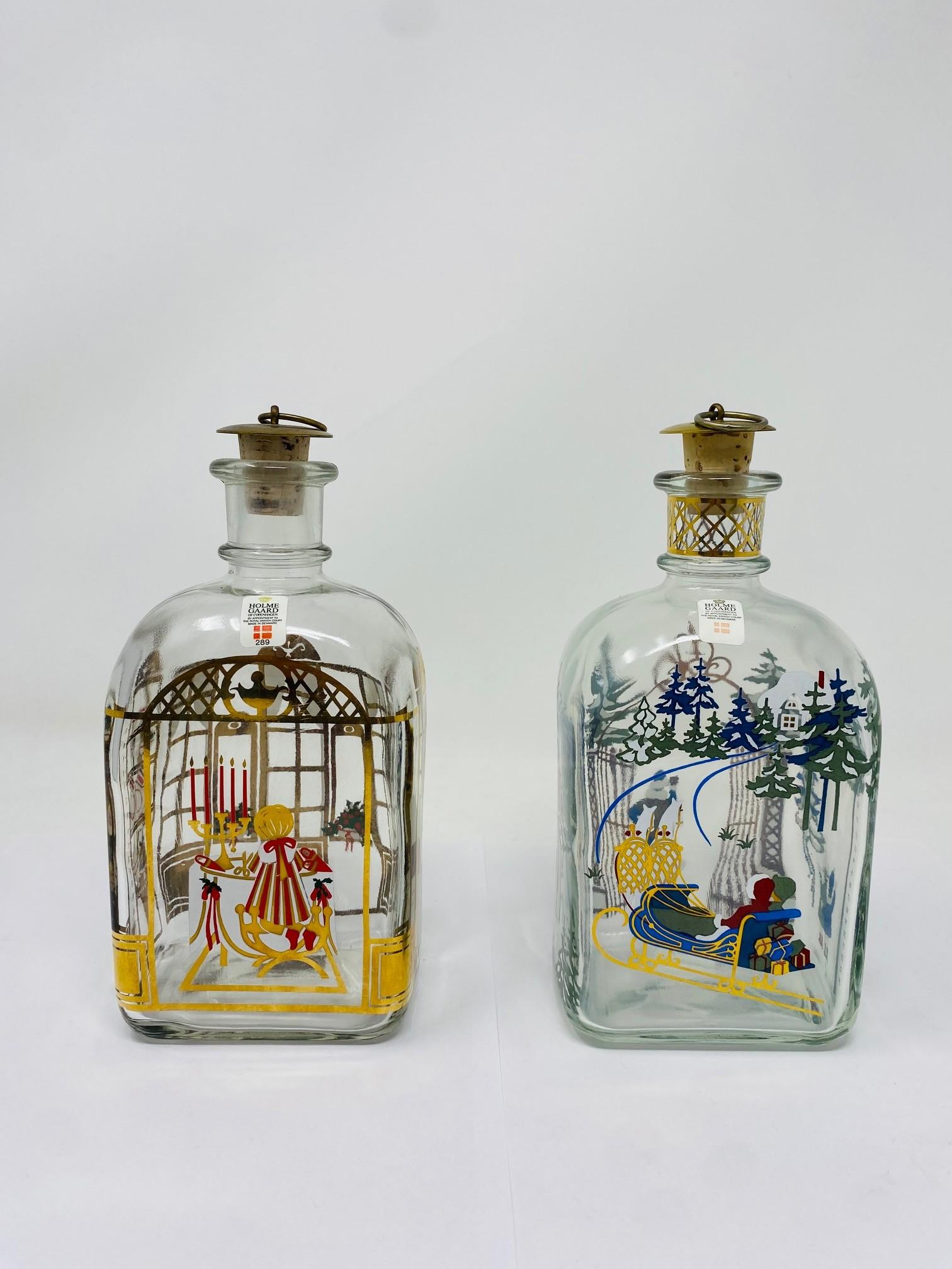 Moderno Coppia di decanter natalizi in cristallo Holmegaard Vintage Holiday Edition