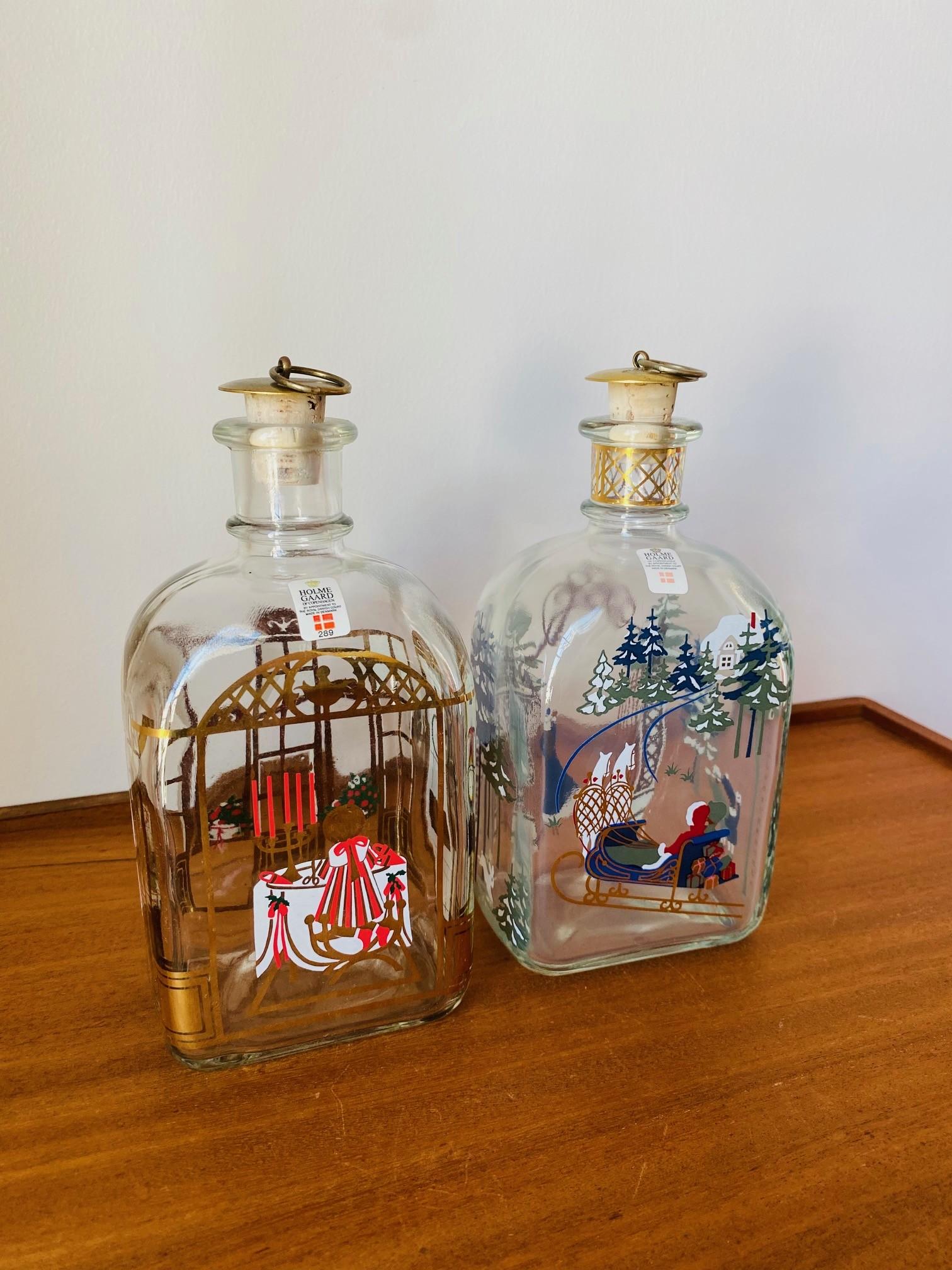 Fine XX secolo Coppia di decanter natalizi in cristallo Holmegaard Vintage Holiday Edition