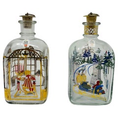 Vintage Pair of Holmegaard Crystal Christmas Holiday Edition Decanters