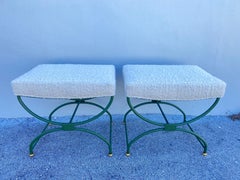 Vintage Pair of Hunter Green Iron Benches
