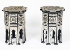 Vintage Pair of Inlaid Damascus Mother of Pearl Side Tables Mid-20th Century