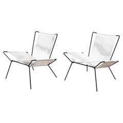 Vintage Pair of Iron and Rope Lounge Chairs  Mid Century Modern Sculptural
