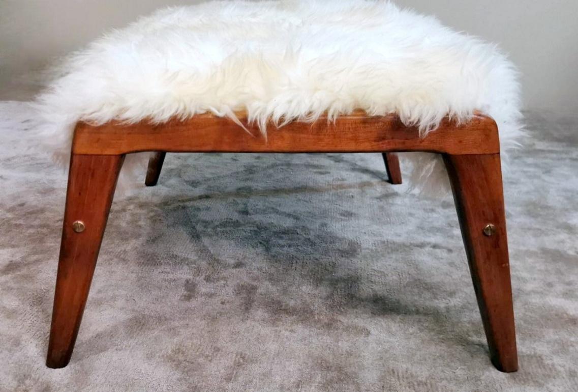Vintage Pair Of Italian Benches With Mongolian Sheepskin 3