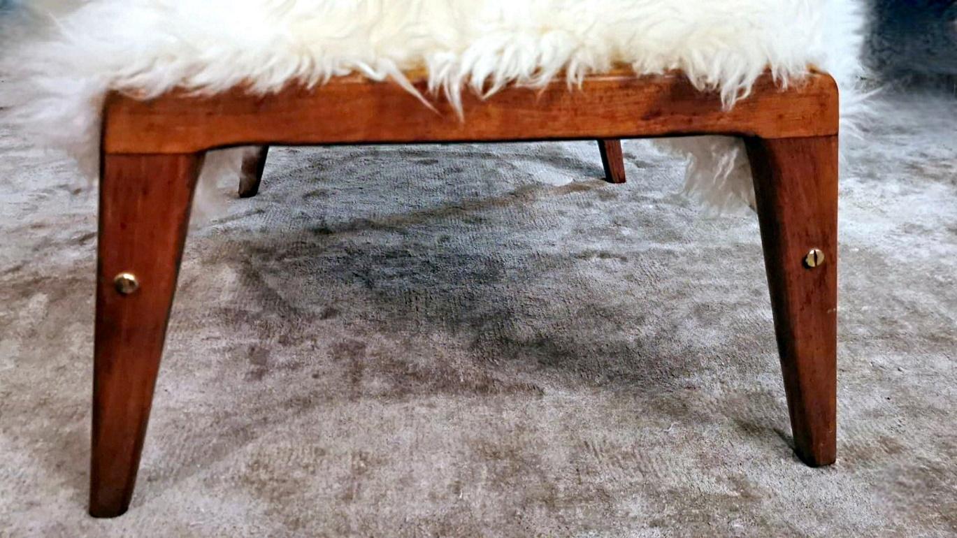 Vintage Pair Of Italian Benches With Mongolian Sheepskin 4