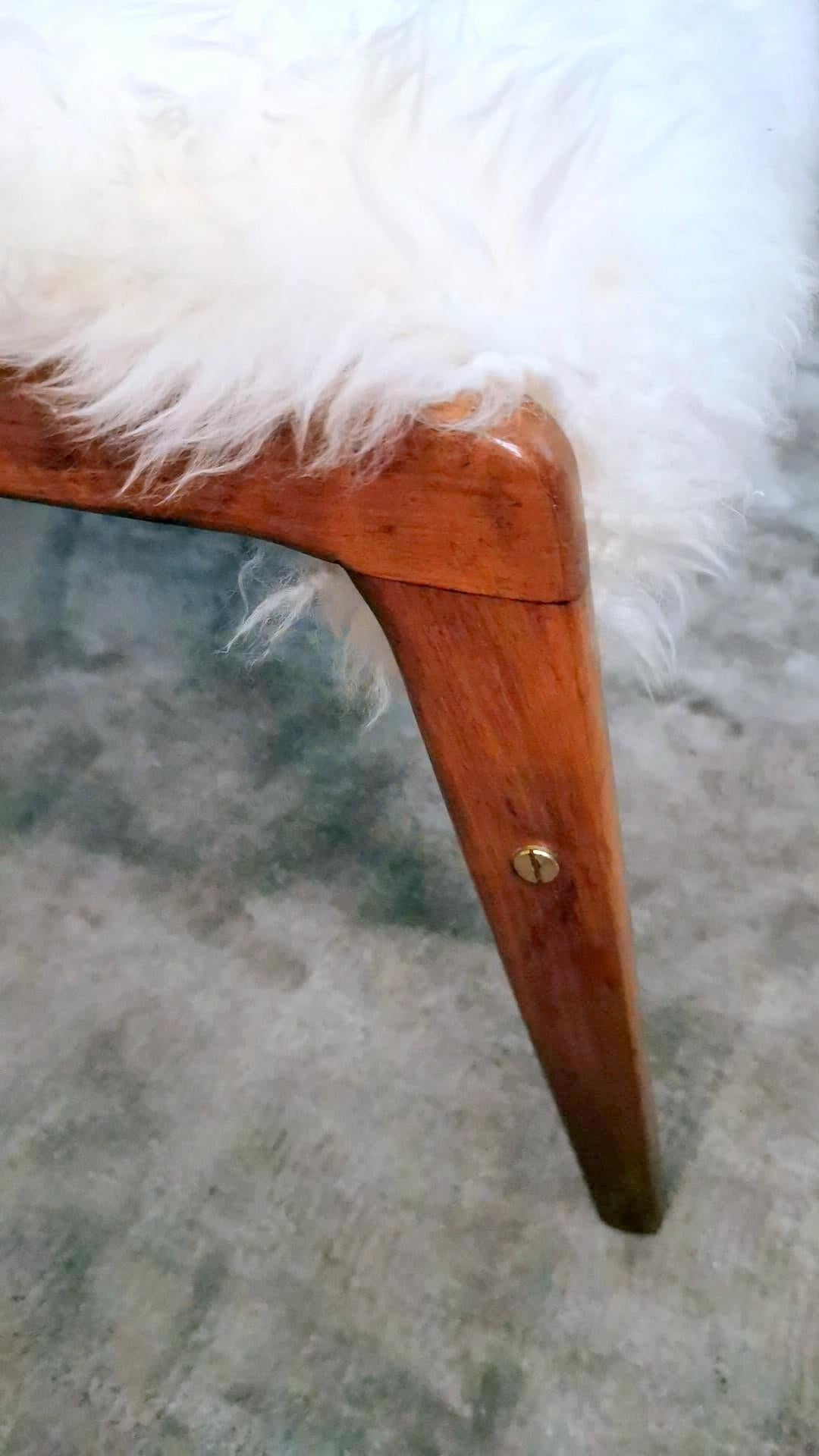 Vintage Pair Of Italian Benches With Mongolian Sheepskin 7