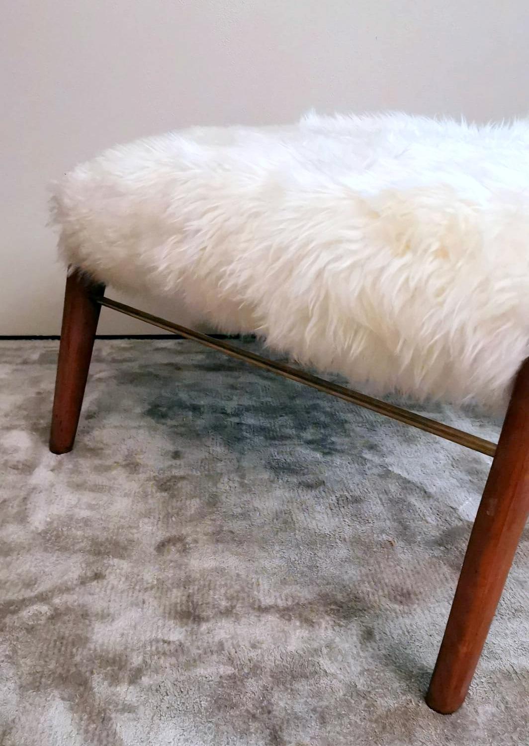 Vintage Pair Of Italian Benches With Mongolian Sheepskin 8